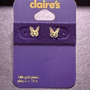 (NWT) Claire's 18kt Gold Plated Butterfly Earrings